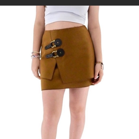 Anthropologie Meadow Rue Brown Felt Mini skirt - Picture 3 of 11